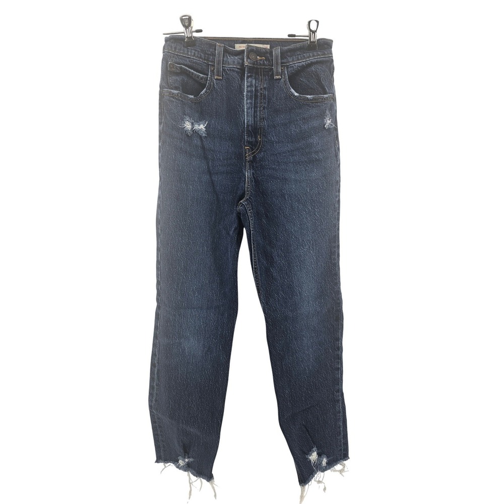 Levi's Premium Jeans Womens 25 Blue 70s High Slim Straight Distressed Raw Hem
